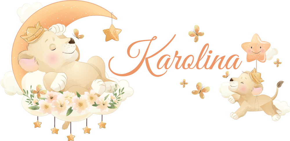 Cute animals lion with name kids bedroom decal - TenStickers