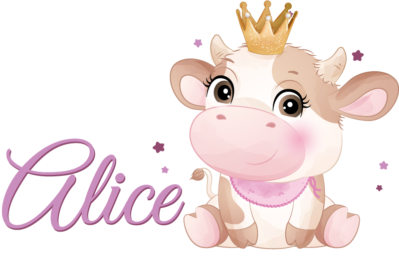 Søt ku for jente med navn wallsticker barnerom - Tenstickers