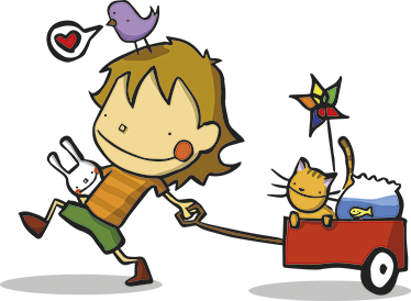 Wandstickers huis Muursticker kind met Wagentje - TenStickers