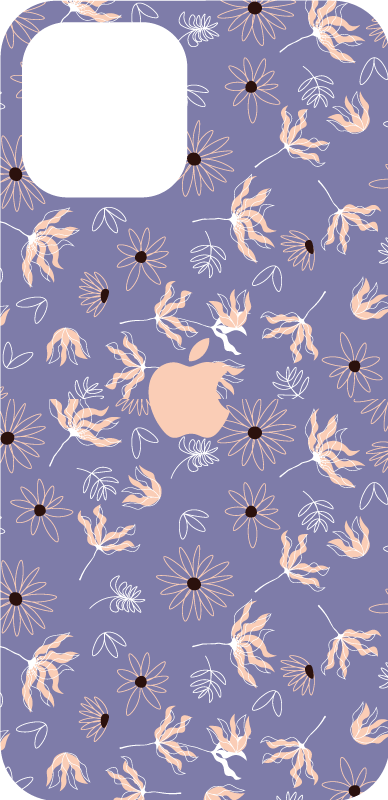 Sticker iPhone Diseño floral abstracto naranja y morado - TenVinilo