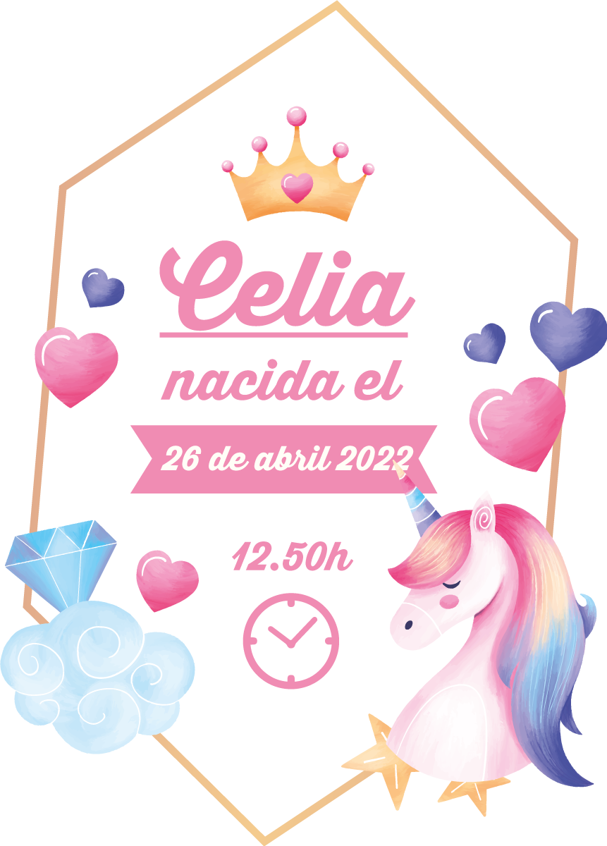 Vinilo infantil princesa coronada información de nacimiento - TenVinilo
