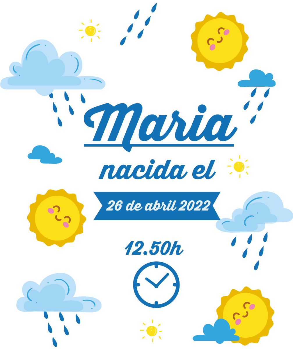 Vinilo infantil información de nacimiento azul con sol - TenVinilo