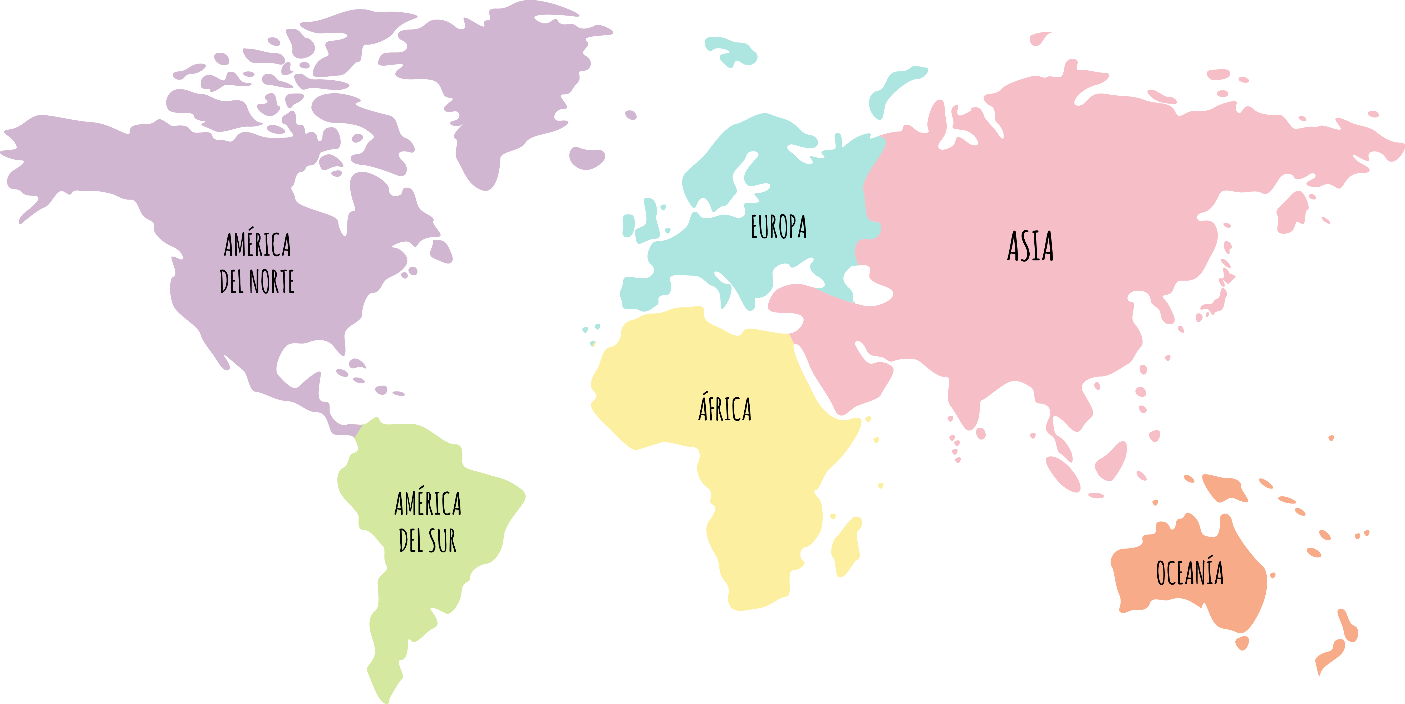 mapamundi con nombres de los continentes