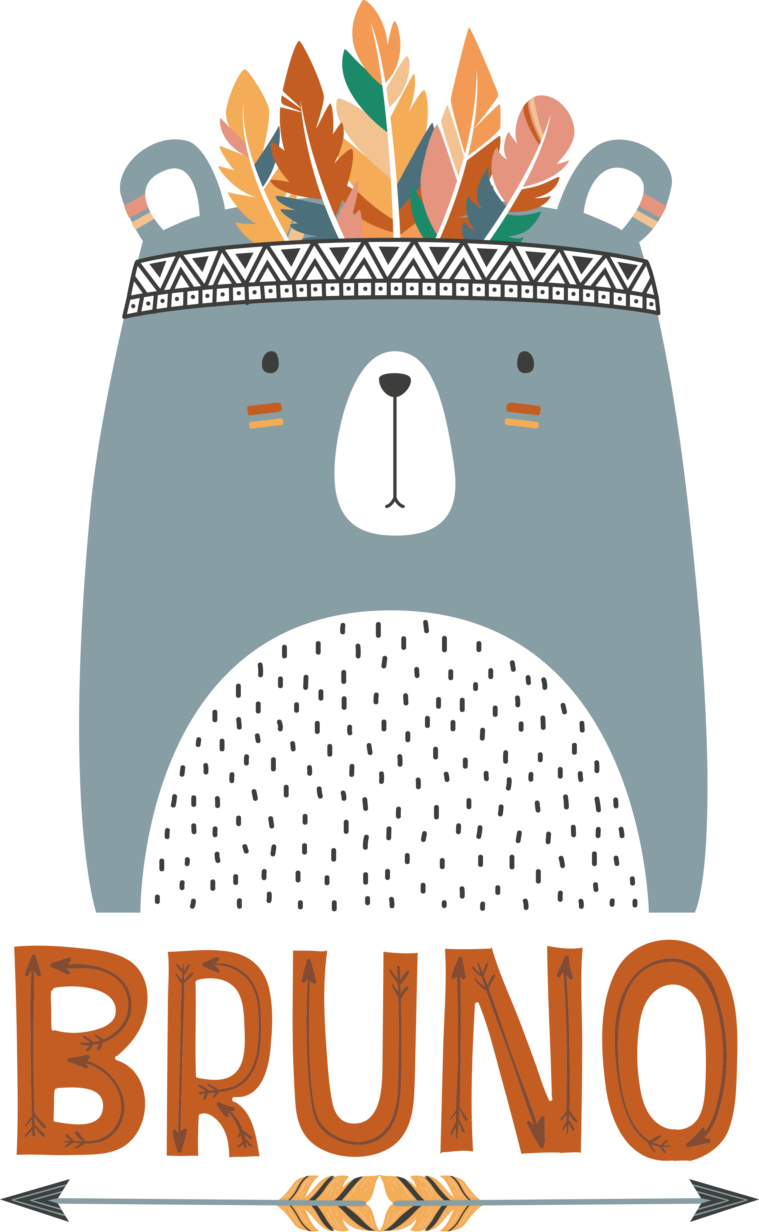 Modri nordijski medved s prilagodljivo nalepko z imenom - TenStickers