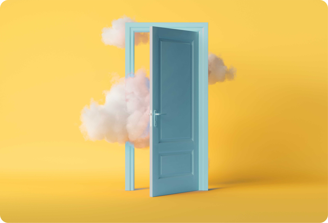 Stickers voor laptop open deur met wolken - TenStickers