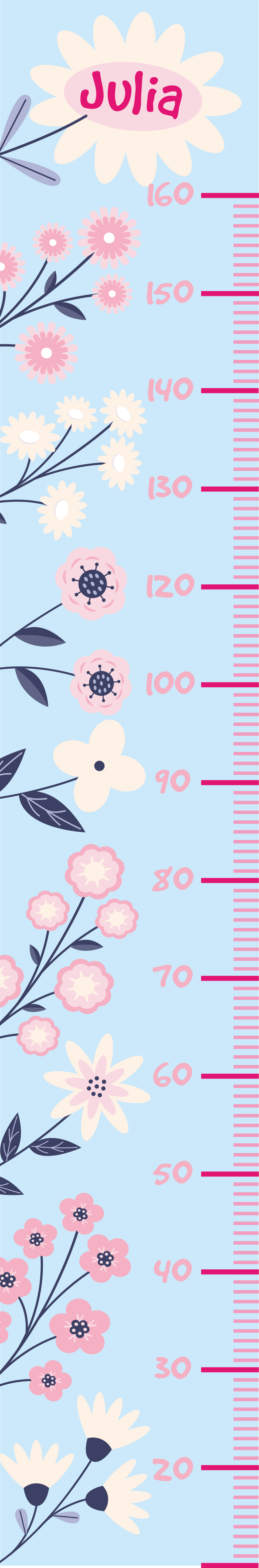 Bloemen sticker meetlat met naam - TenStickers