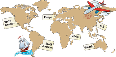 大陸の世界地図のステッカー Tenstickers