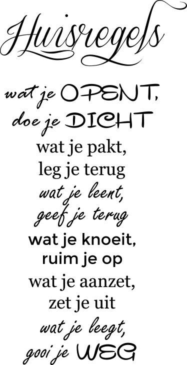 Huisregels tekst muursticker woonkamer - TenStickers