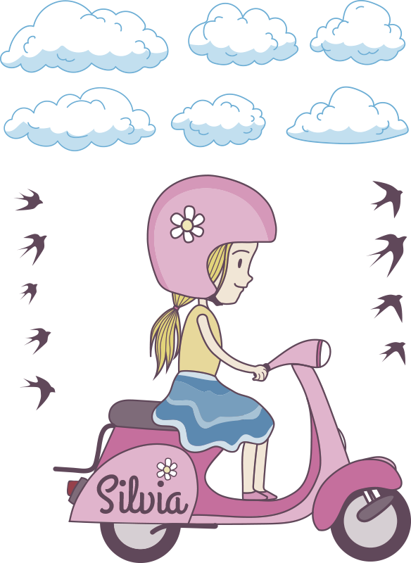 Kids Personalised Girl on Scooter Sticker - TenStickers