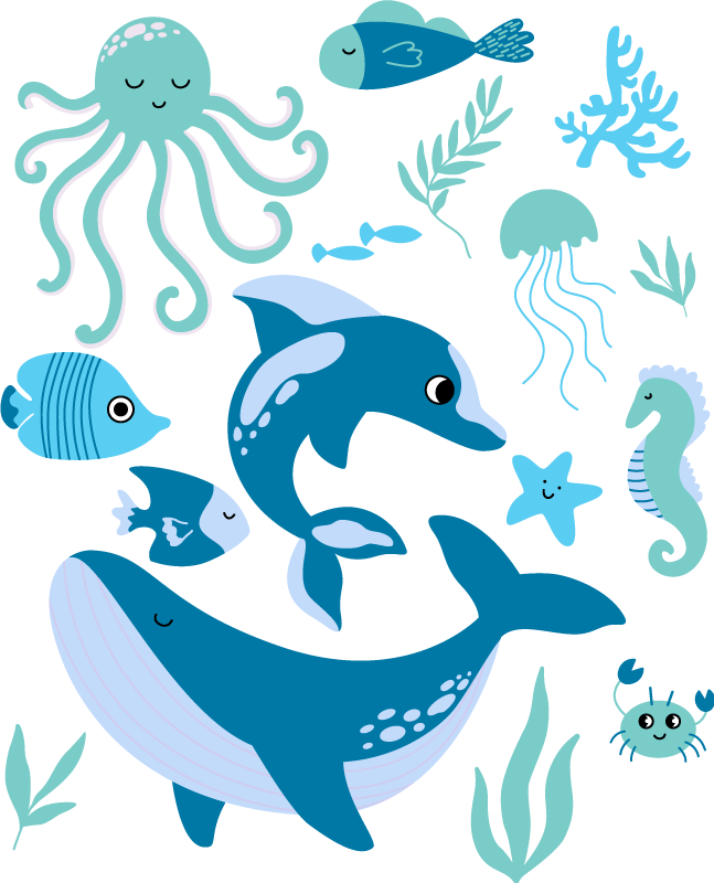 Pack of marine animal wall sticker for kids - TenStickers