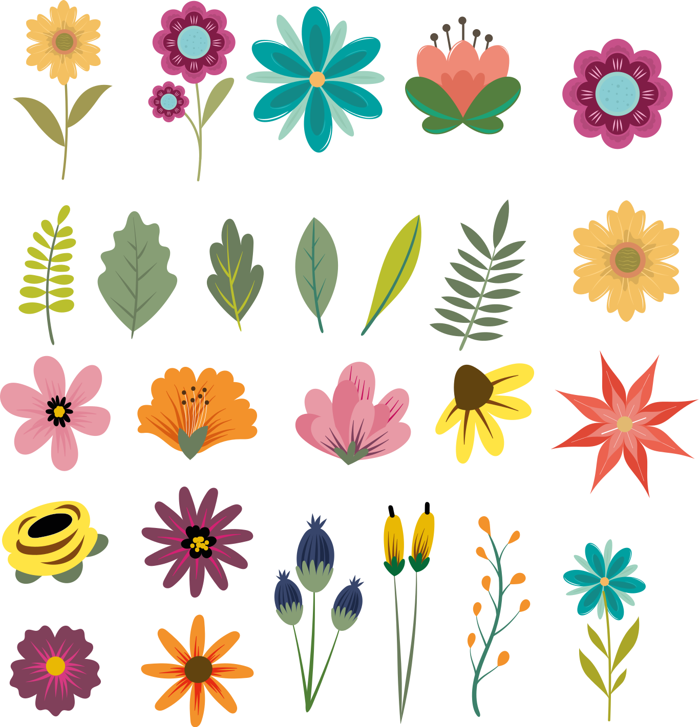 Flat Flowers flower sticker - TenStickers