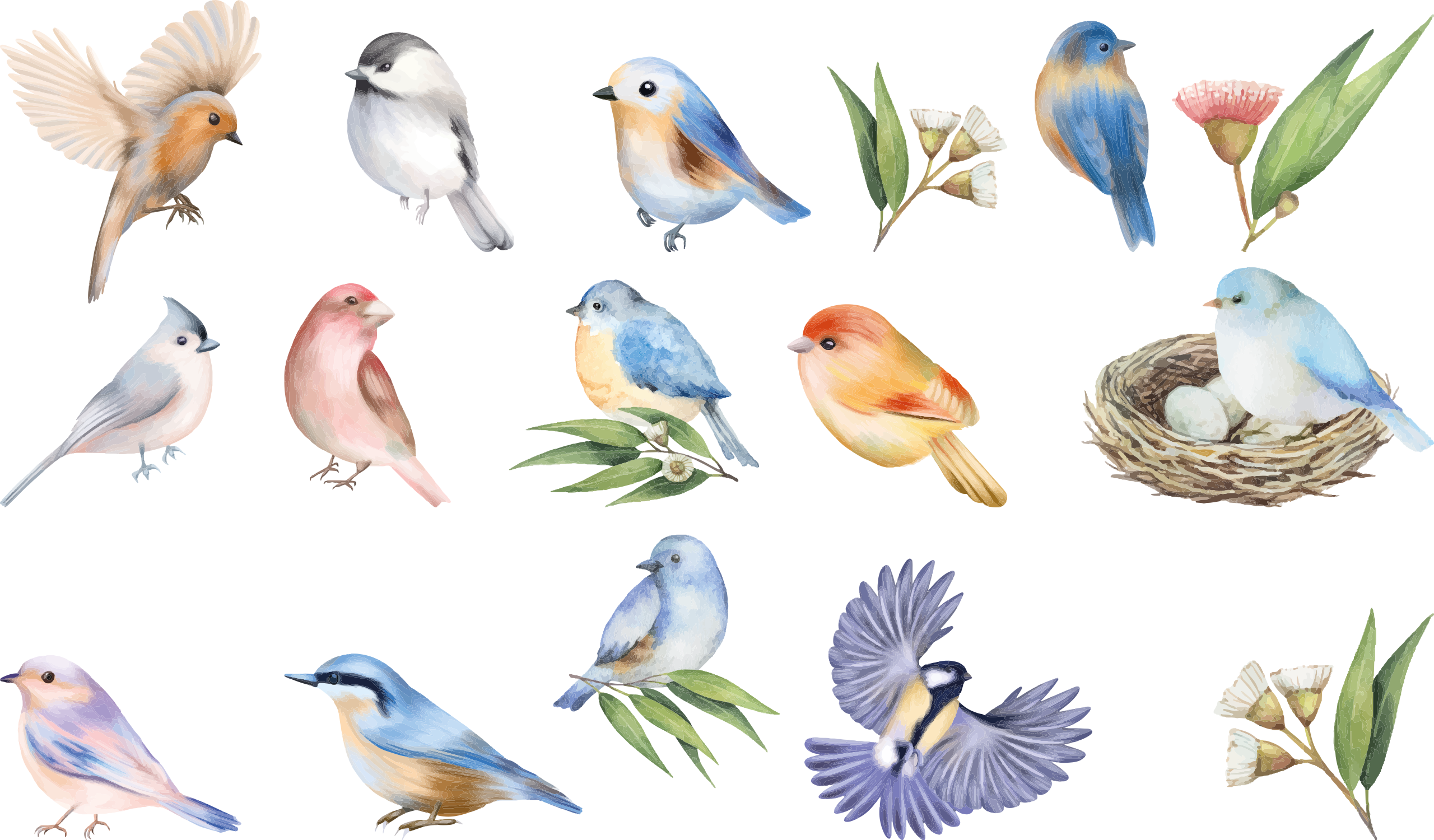 Watercolor birds window sticker - TenStickers