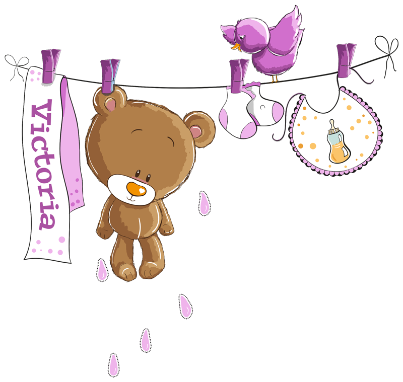  Personalized pink clothesline bear sticker - TenStickers