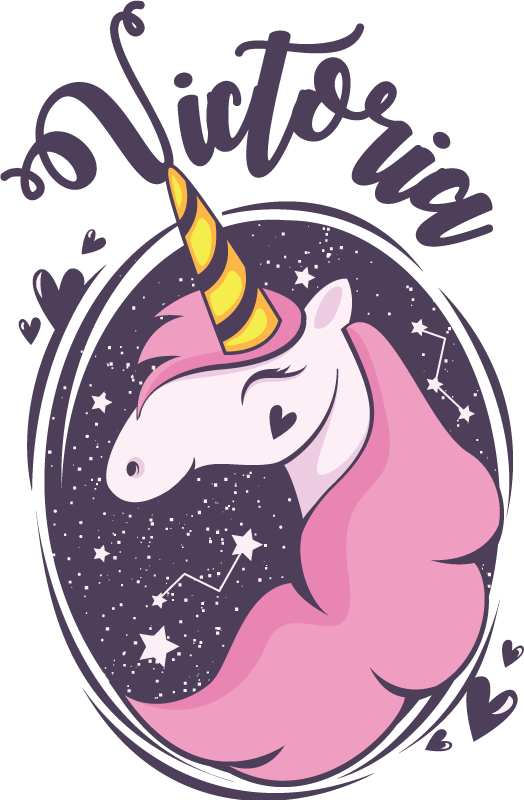 Vinilo dormitorio infantil unicornio sonriente con nombre - TenVinilo