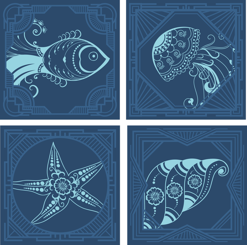 Sticker carrelage dessins de vie marine - TenStickers
