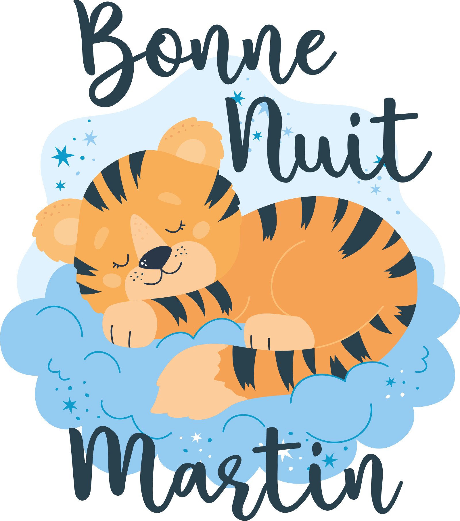 Sticker enfant tigre qui dort avec prénom - TenStickers