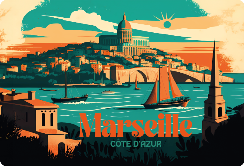 Sticker ordinateur portable Marseille carte postale - TenStickers
