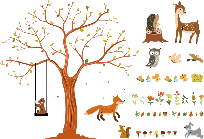 Jesenska favna otroška nalepka za steno - TenStickers