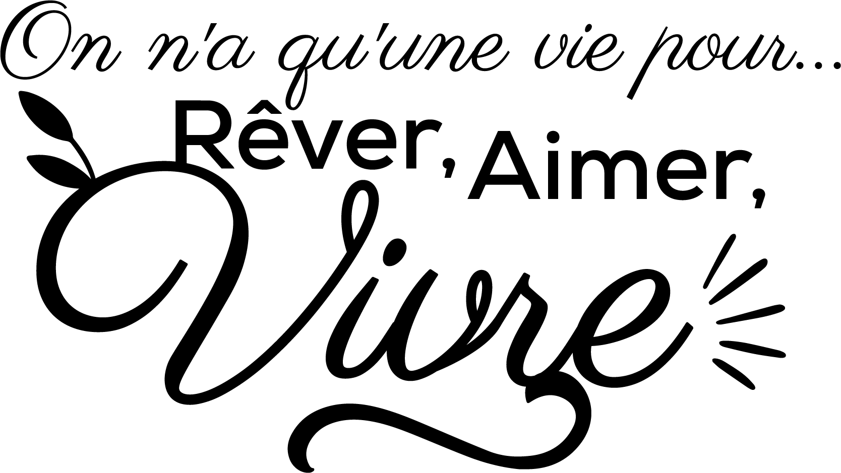 Sticker mural pour salon motivation "Rêver, aimer, vivre" - TenStickers