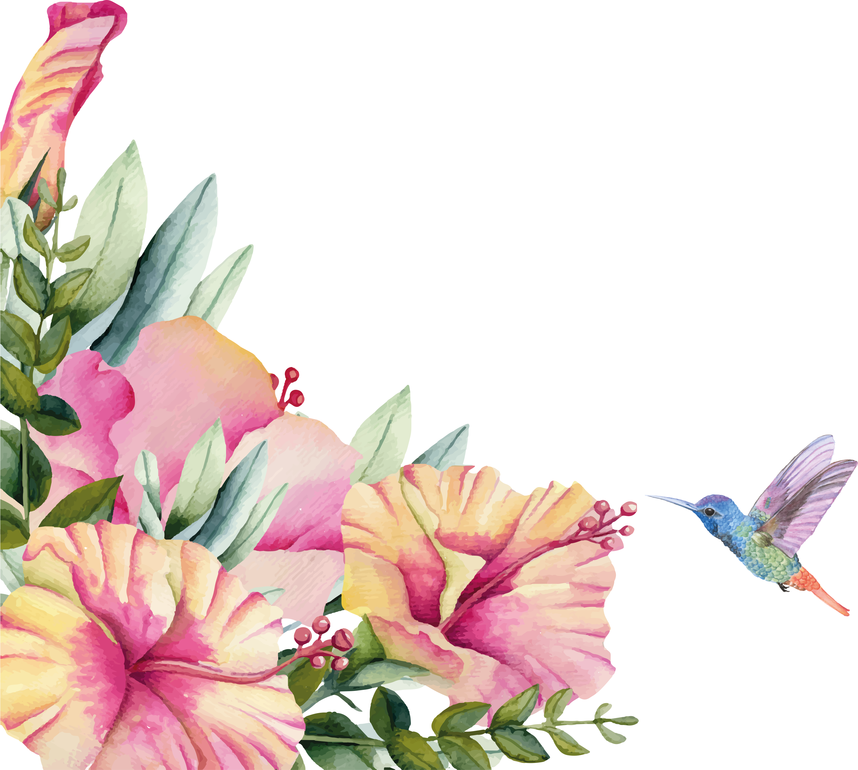 flowers with hummingbird bathroom wall decal - TenStickers