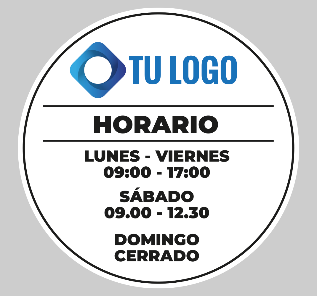 Vinilo escaparate horario circular logotipo - TenVinilo