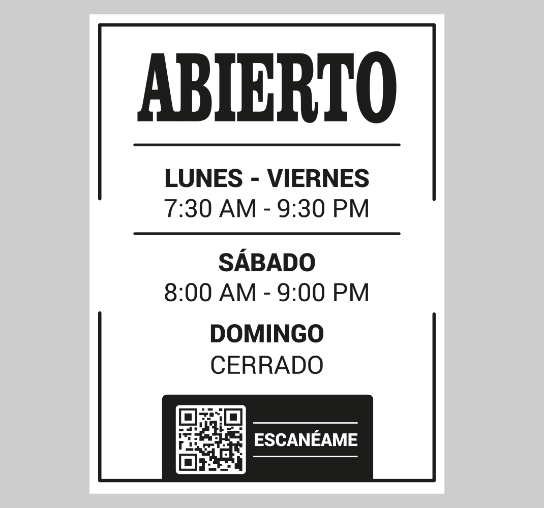 Pegatina horario tienda con código qr - TenVinilo