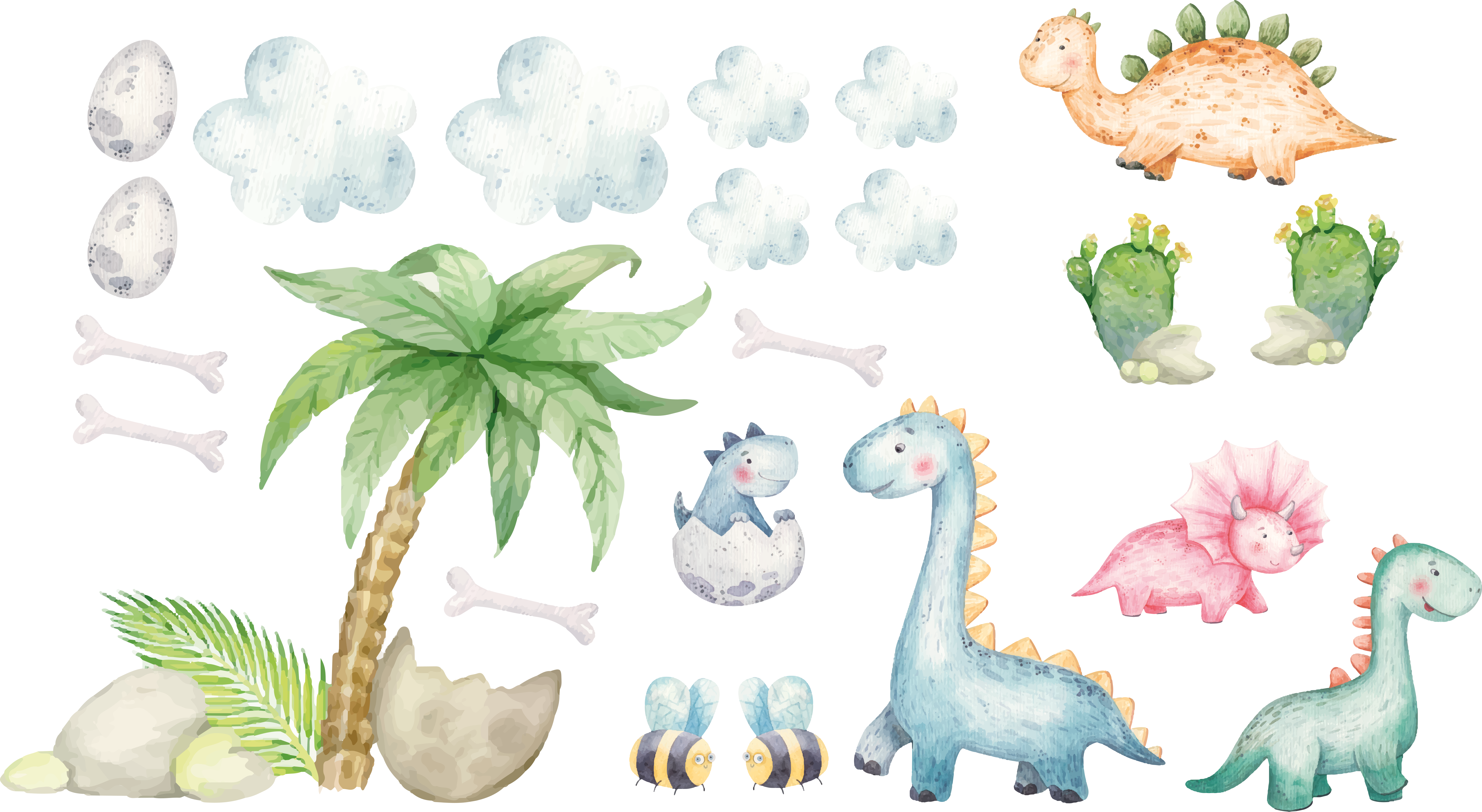 保育園 名前 シール かわいい水彩画の恐竜 - TENSTICKERS