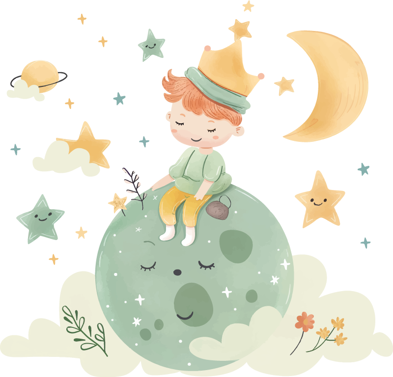 贴纸 孩子们的墙贴纸 月球上快乐的孩子 - TenStickers