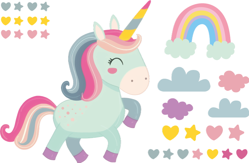 贴纸 孩子们的墙贴纸 快乐的独角兽 - TenStickers