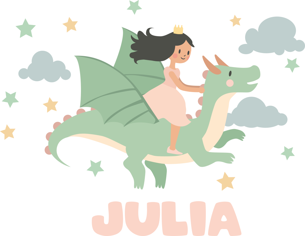 Girl riding a dragon fairy tale sticker - TenStickers
