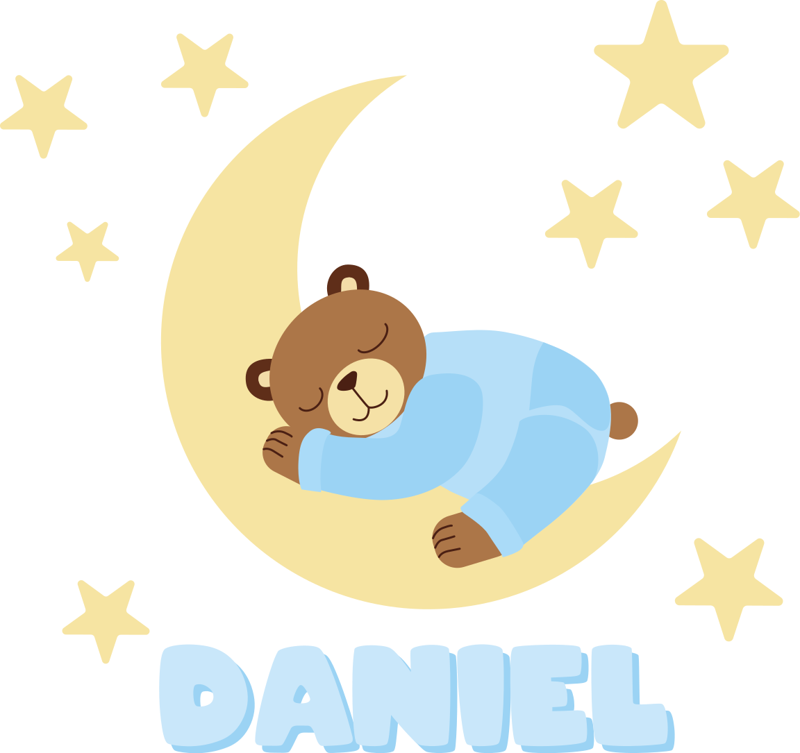 Blue happy dreams bear with name teddy wall stickers - TenStickers