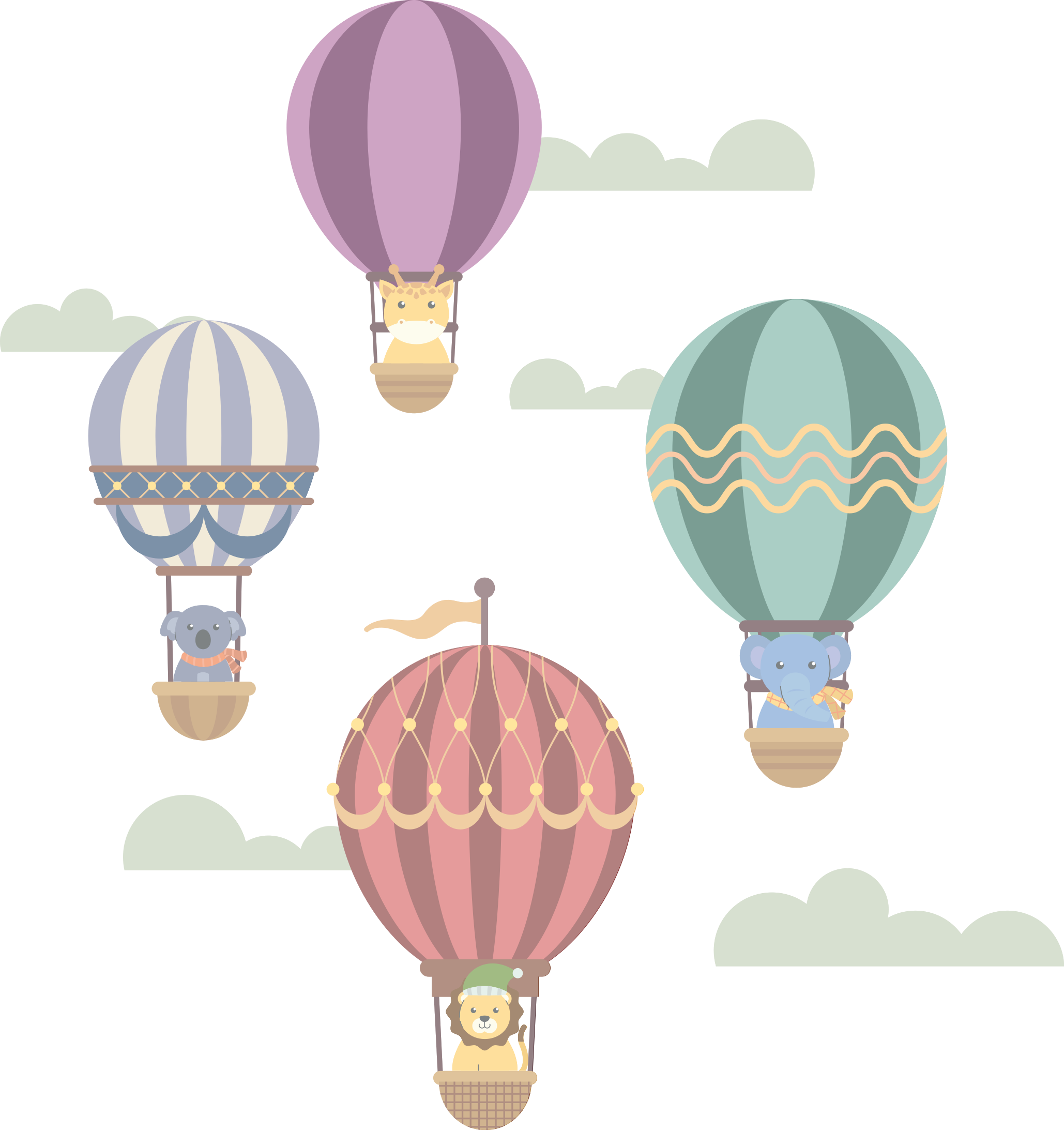 Adesivo murale illustrazione palloncini volanti con animali - TenStickers