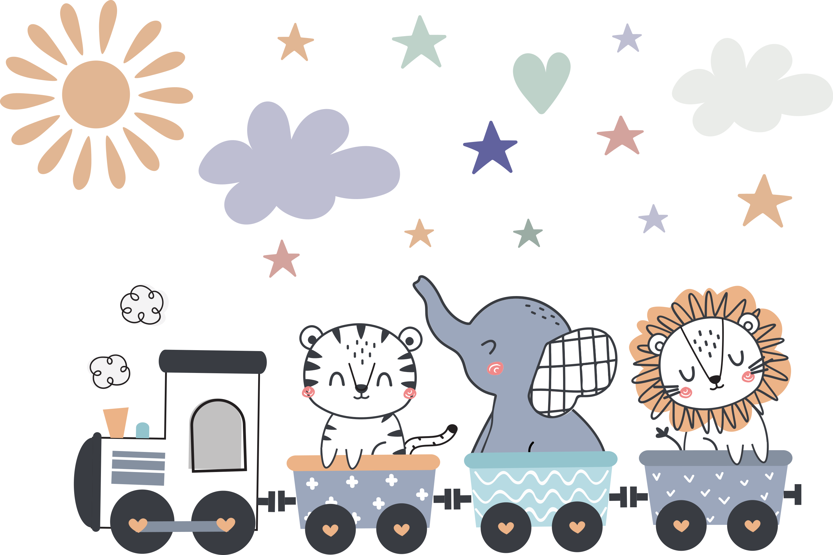 イラスト壁のステッカー 幸せな動物の列車 - TENSTICKERS