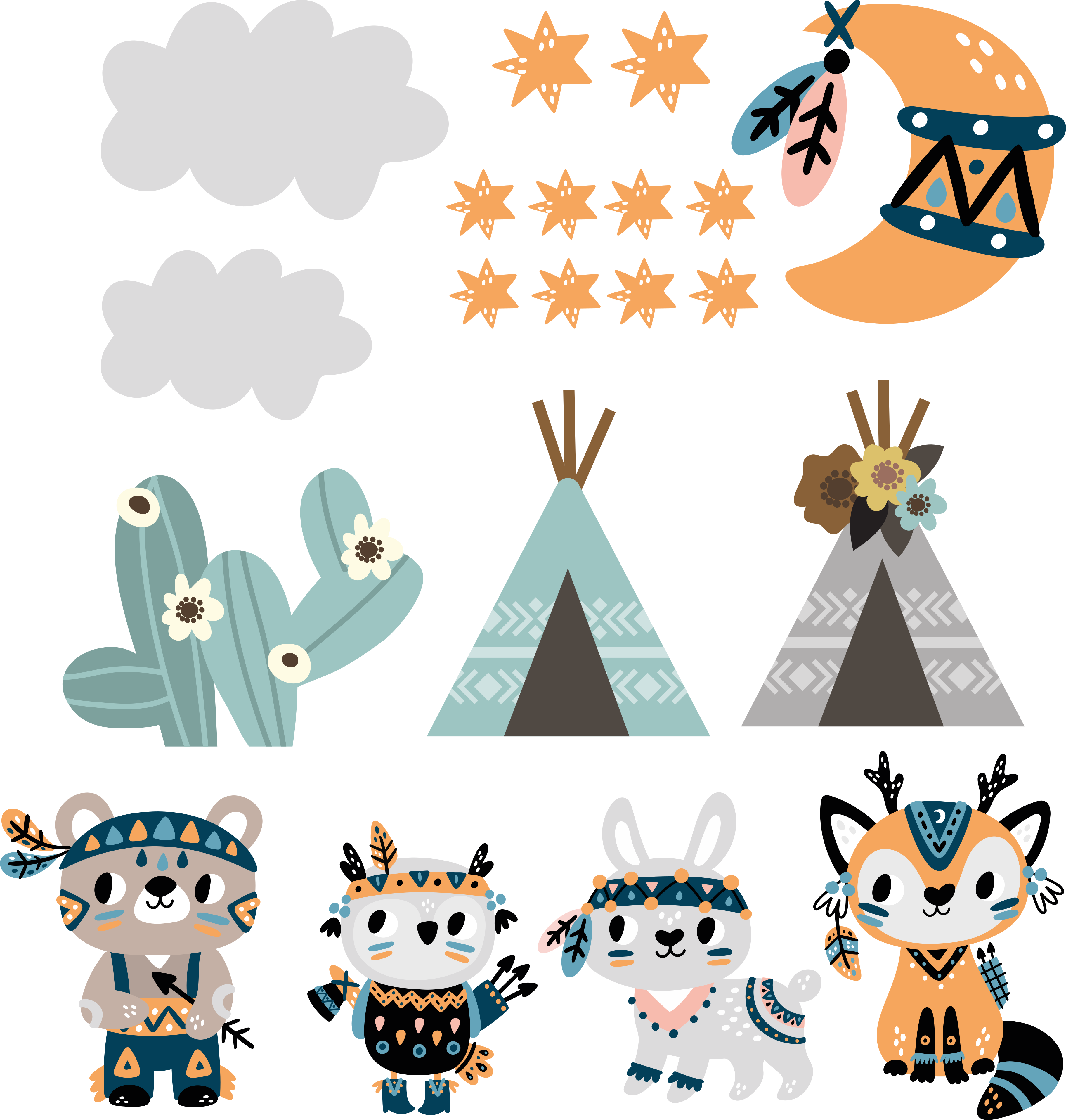 그림 벽 스티커 인도 스타일의 동물 - TenStickers