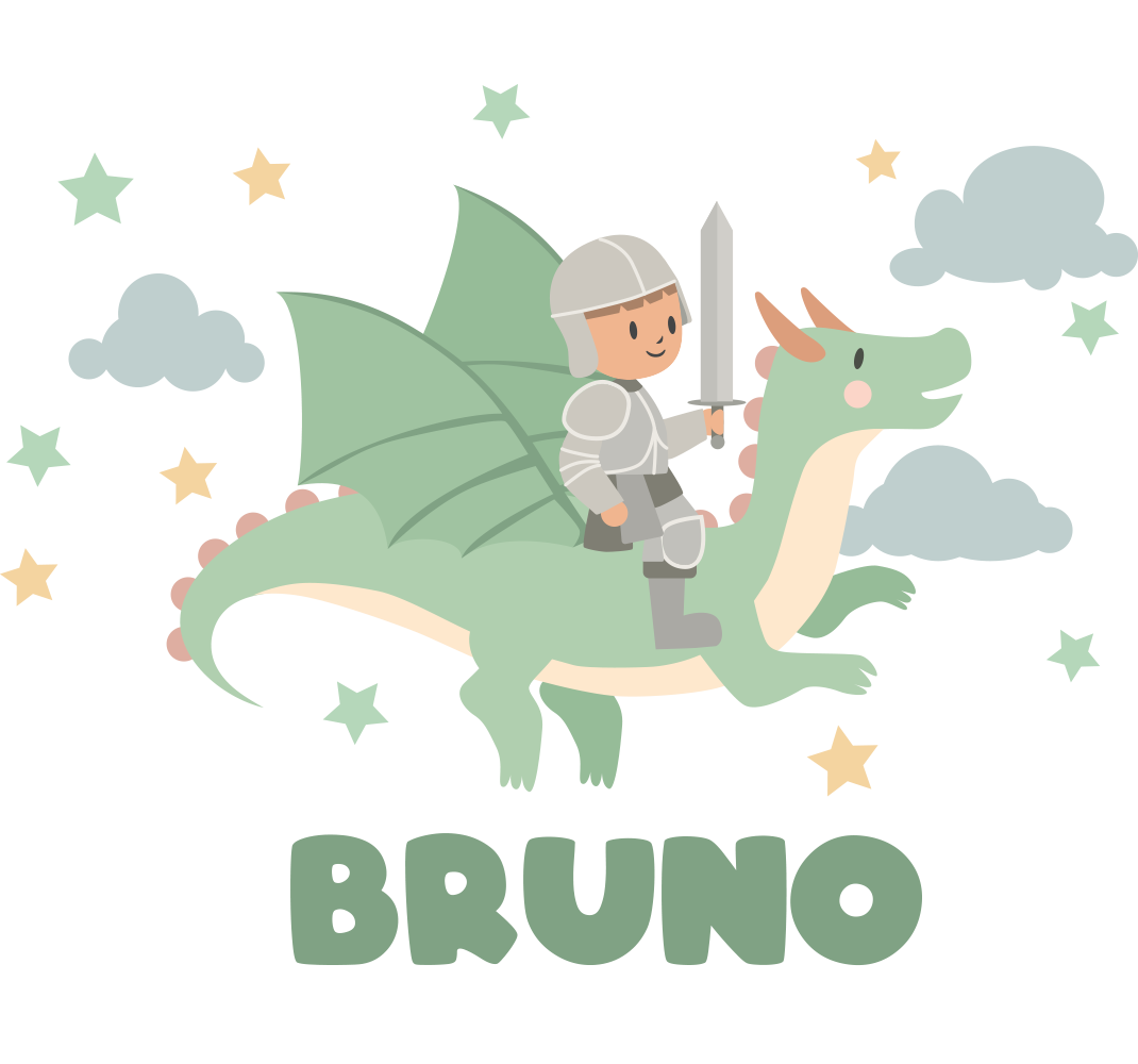 Sticker chambre enfant petit chevalier sur un dragon - TenStickers
