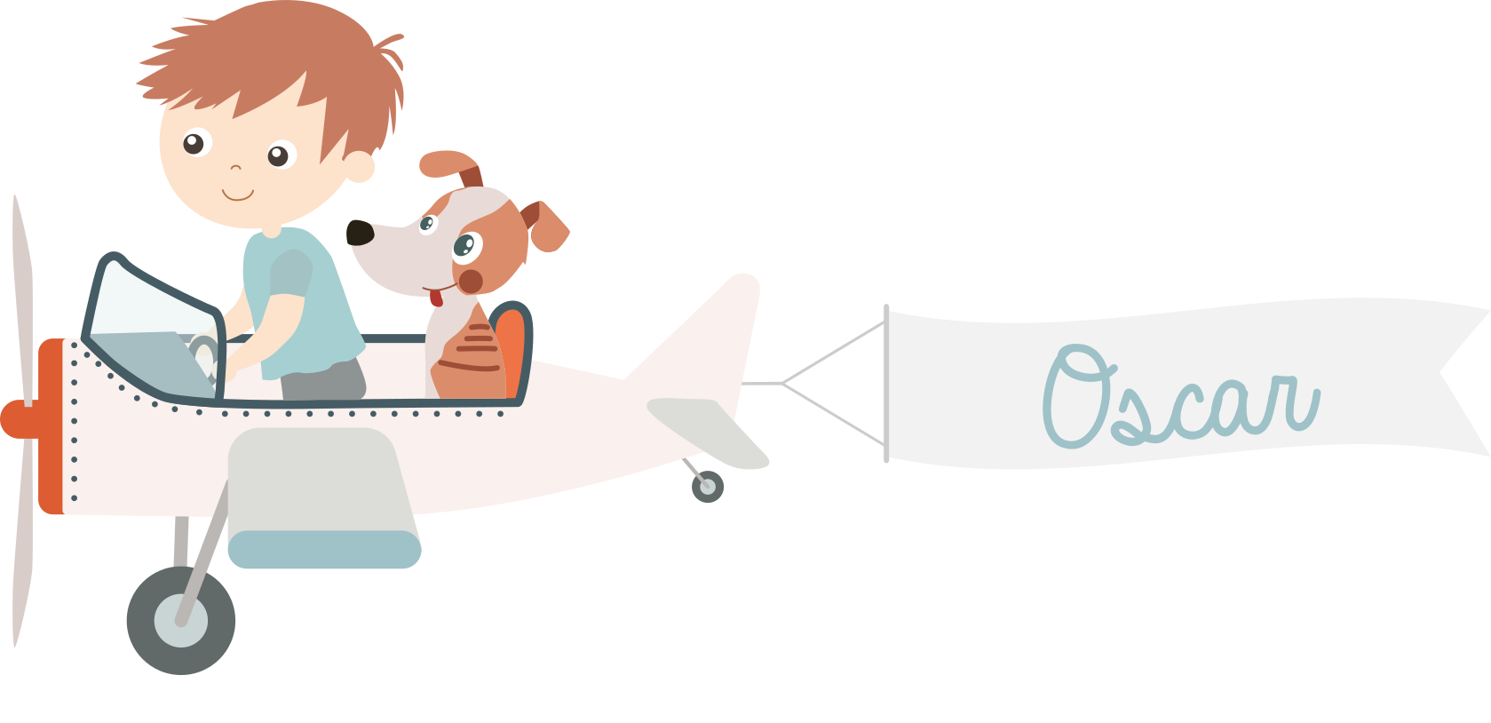 Sticker illustration garçon et chien dans un avion - TenStickers