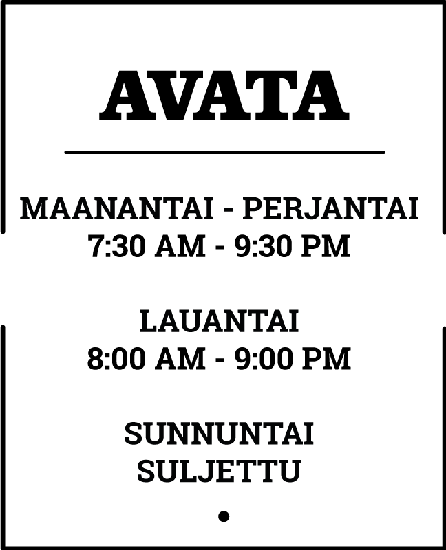 Aukioloajat näyteikkunatarra - Tenstickers