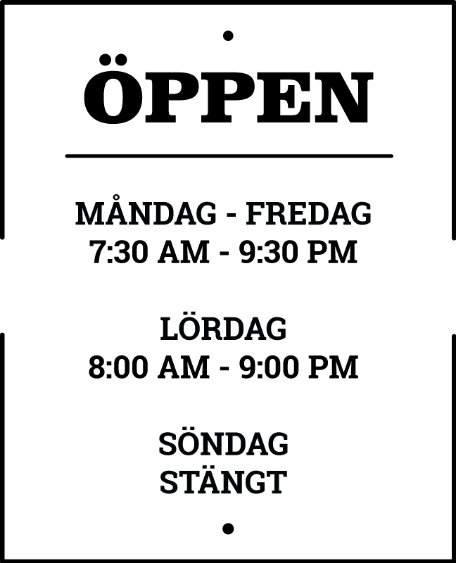 öppettider Väggklistermärken skyltfönster - Tenstickers