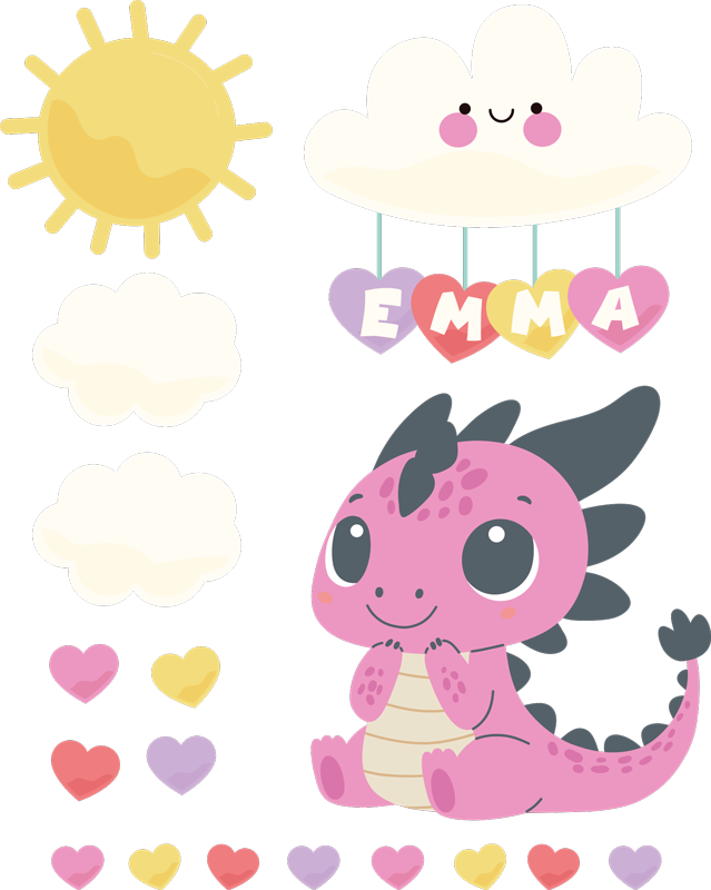 插画墙贴纸 龙和云 - TenStickers