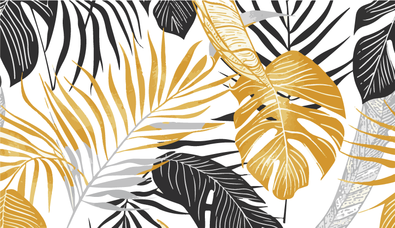 Adesivo murale sala da pranzo foglie grigio scuro e dorate - TenStickers