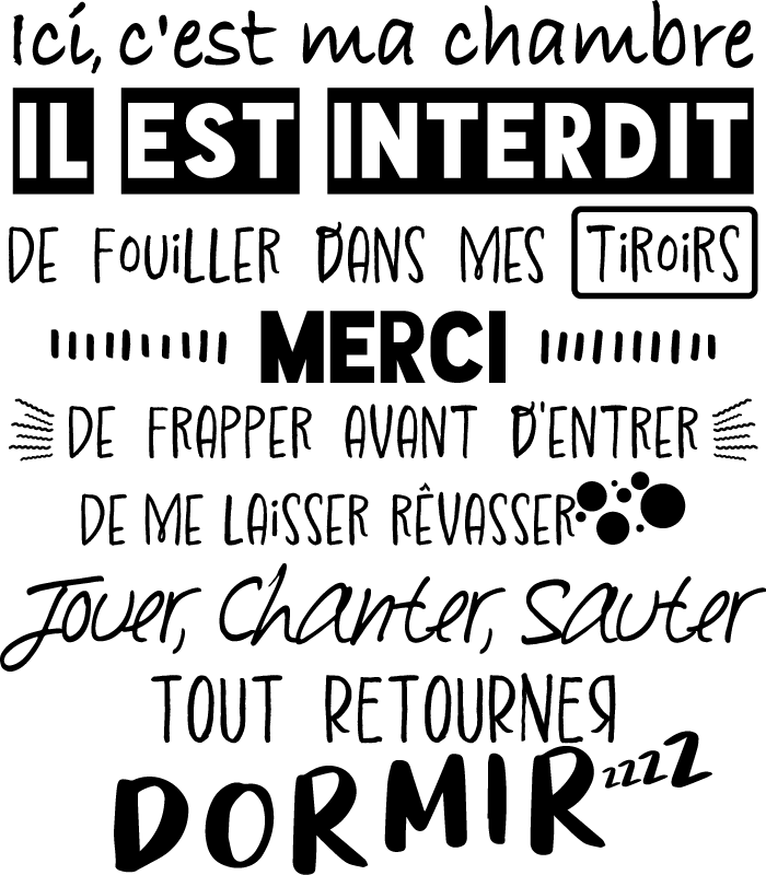 Sticker chambre ado règles ne pas déranger - TenStickers