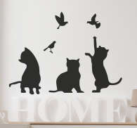 Sticker siluetas gatos y aves - TenVinilo