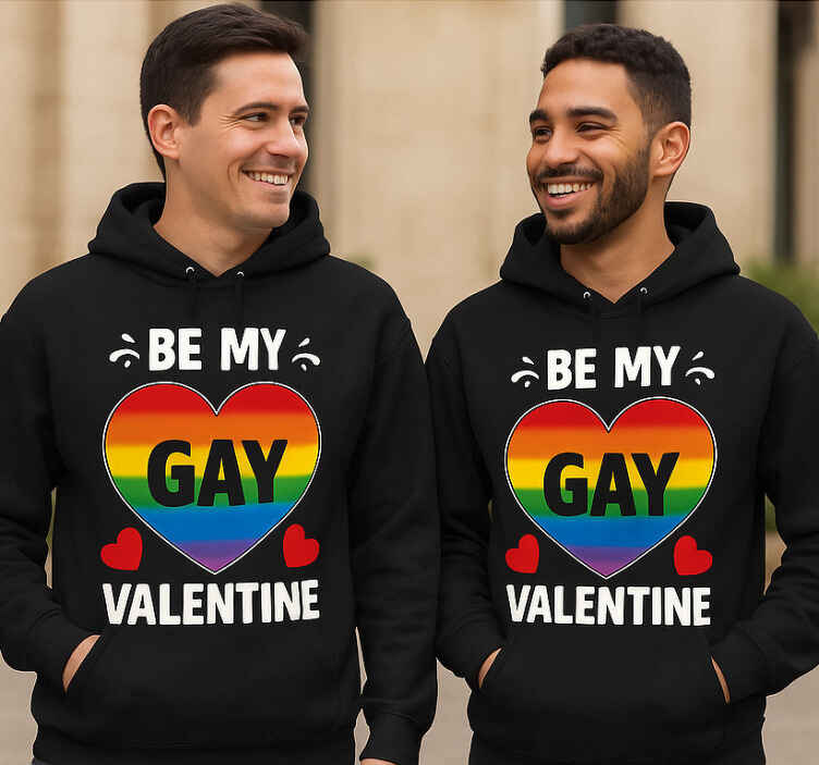 Camisetas parejas lgbt sé mi valentine gay - TenVinilo