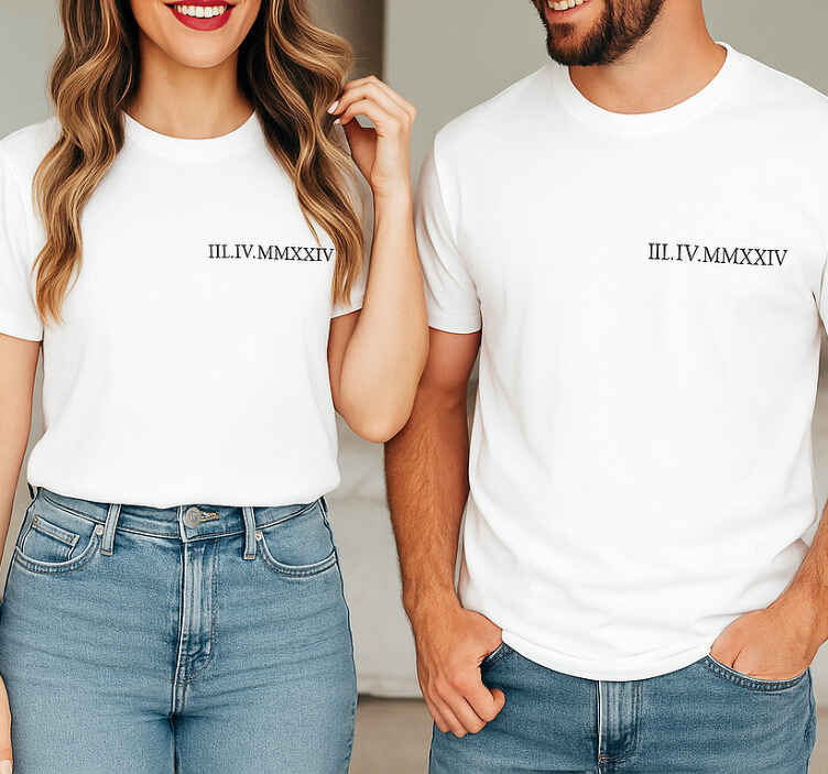 Couple t-shirt with matching roman numerals design - TenStickers