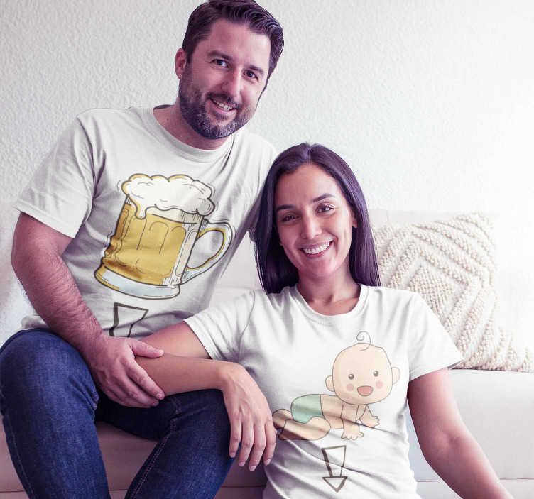 Divertidísimo Me gusta familia Camisetas para parejas embarazadas cerveza y bebé - TenVinilo