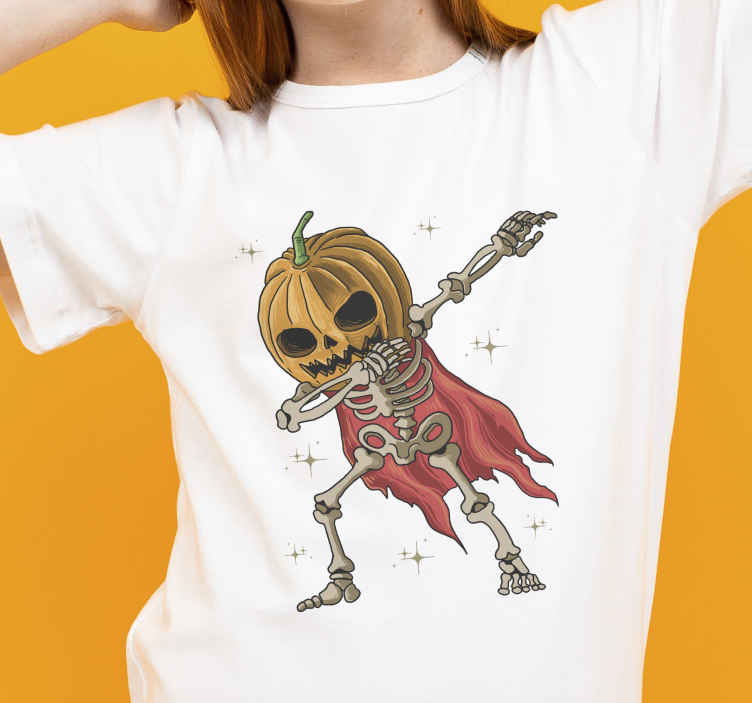 Dapping skeleton with pumpkin Halloween t-shirt - TenStickers