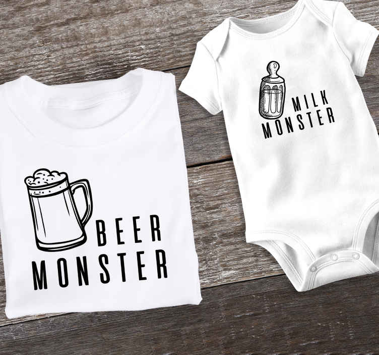 Camisetas para padres e hijos Monstruo de cerveza y leche - TenVinilo