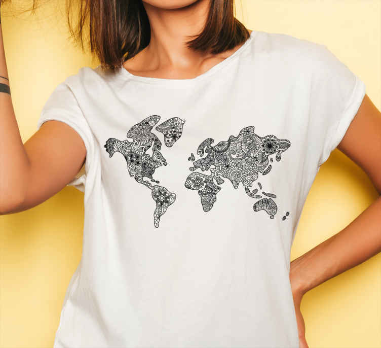 Camiseta con estampado de mapa del mundo de flores