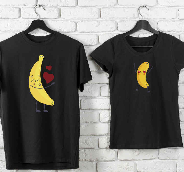 Camisetas para parejas Plátanos de amor graciosos con corazones - TenVinilo