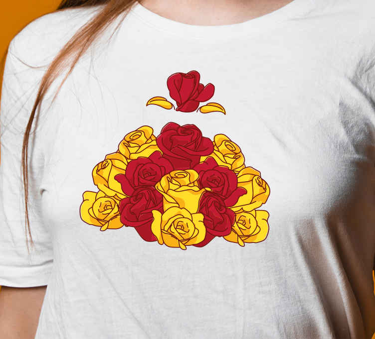 Camisa de flores dibujadas en amarillo rojo -